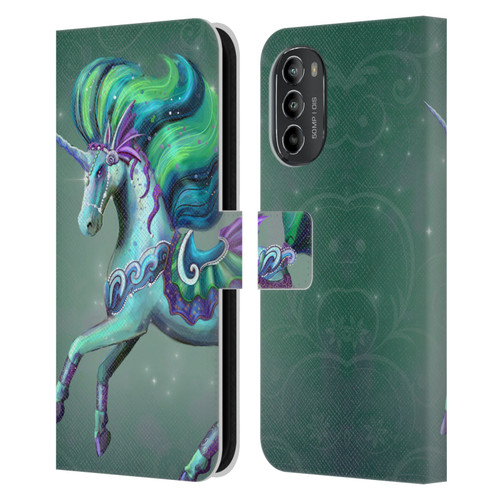 Rose Khan Unicorns Sea Green Leather Book Wallet Case Cover For Motorola Moto G82 5G