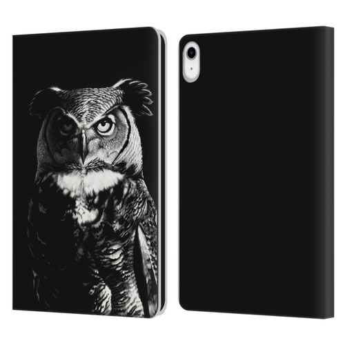 Stanley Morrison Black And White Great Horned Owl Leather Book Wallet Case Cover For Apple iPad 10.9 (2022)