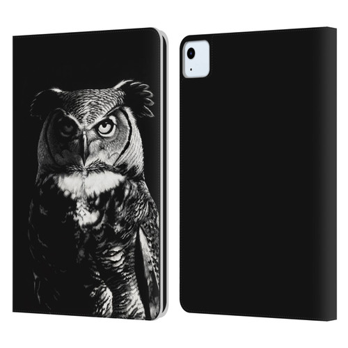 Stanley Morrison Black And White Great Horned Owl Leather Book Wallet Case Cover For Apple iPad Air 2020 / 2022