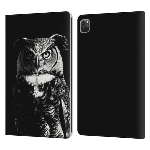 Stanley Morrison Black And White Great Horned Owl Leather Book Wallet Case Cover For Apple iPad Pro 11 2020 / 2021 / 2022