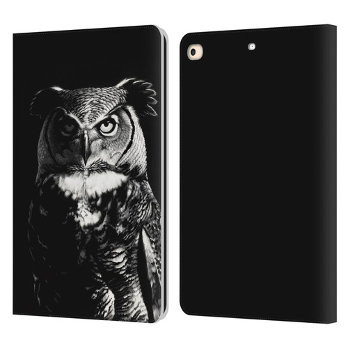 Stanley Morrison Black And White Great Horned Owl Leather Book Wallet Case Cover For Apple iPad 9.7 2017 / iPad 9.7 2018