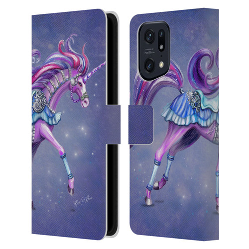 Rose Khan Unicorns Purple Carousel Horse Leather Book Wallet Case Cover For OPPO Find X5 Pro