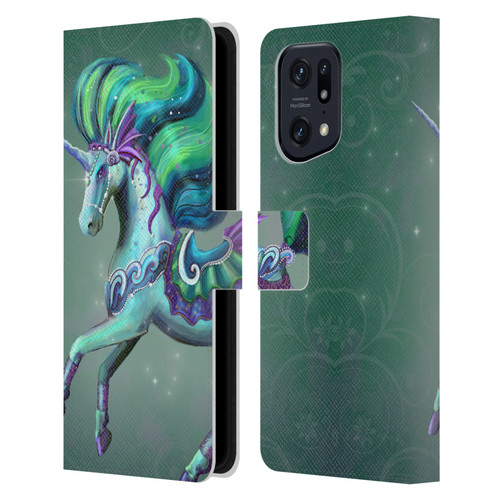 Rose Khan Unicorns Sea Green Leather Book Wallet Case Cover For OPPO Find X5 Pro