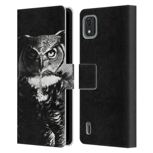 Stanley Morrison Black And White Great Horned Owl Leather Book Wallet Case Cover For Nokia C2 2nd Edition
