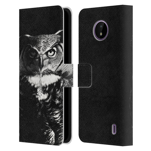 Stanley Morrison Black And White Great Horned Owl Leather Book Wallet Case Cover For Nokia C10 / C20