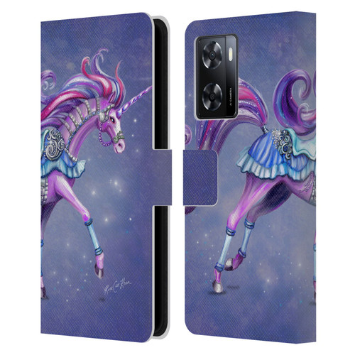 Rose Khan Unicorns Purple Carousel Horse Leather Book Wallet Case Cover For OPPO A57s