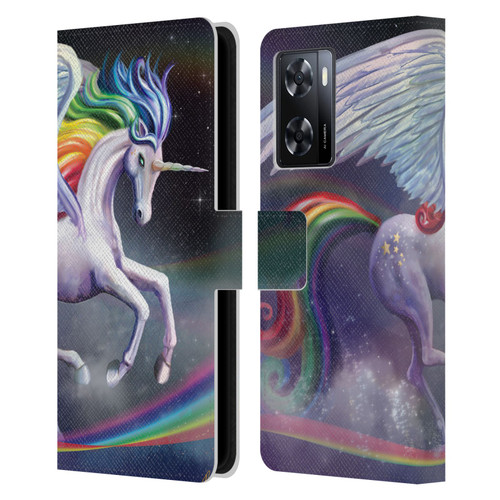 Rose Khan Unicorns Rainbow Dancer Leather Book Wallet Case Cover For OPPO A57s