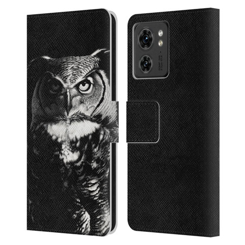 Stanley Morrison Black And White Great Horned Owl Leather Book Wallet Case Cover For Motorola Moto Edge 40