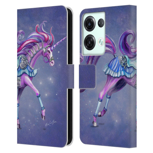 Rose Khan Unicorns Purple Carousel Horse Leather Book Wallet Case Cover For OPPO Reno8 Pro