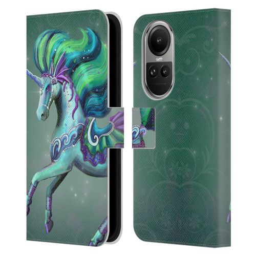 Rose Khan Unicorns Sea Green Leather Book Wallet Case Cover For OPPO Reno10 5G / Reno10 Pro 5G