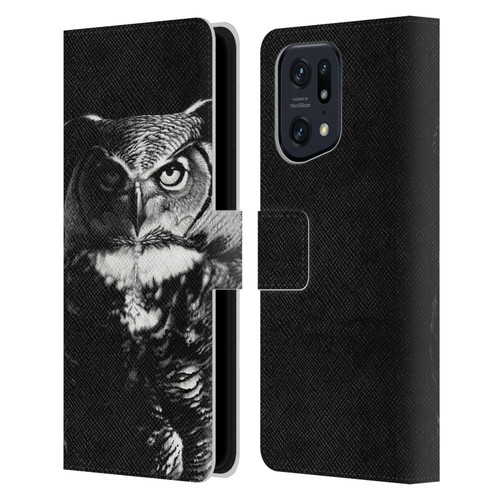 Stanley Morrison Black And White Great Horned Owl Leather Book Wallet Case Cover For OPPO Find X5 Pro