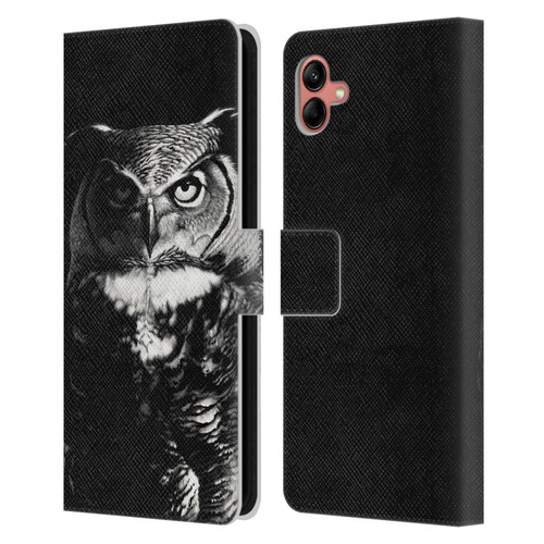 Stanley Morrison Black And White Great Horned Owl Leather Book Wallet Case Cover For Samsung Galaxy A04 (2022)