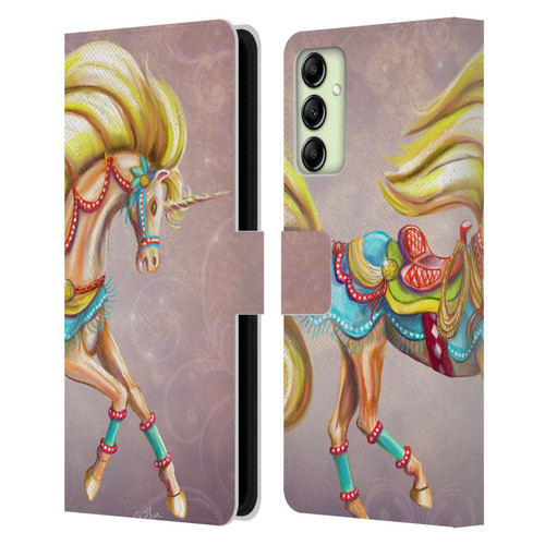 Rose Khan Unicorns Western Palomino Leather Book Wallet Case Cover For Samsung Galaxy A14 5G