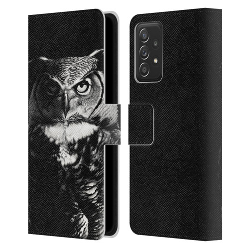 Stanley Morrison Black And White Great Horned Owl Leather Book Wallet Case Cover For Samsung Galaxy A53 5G (2022)