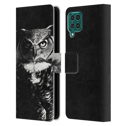Stanley Morrison Black And White Great Horned Owl Leather Book Wallet Case Cover For Samsung Galaxy F62 (2021)