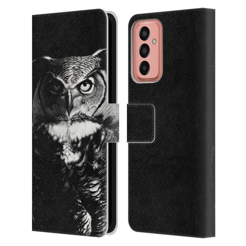 Stanley Morrison Black And White Great Horned Owl Leather Book Wallet Case Cover For Samsung Galaxy M13 (2022)