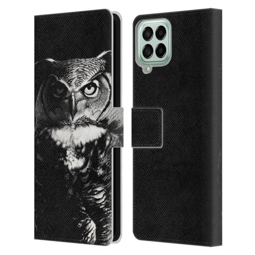 Stanley Morrison Black And White Great Horned Owl Leather Book Wallet Case Cover For Samsung Galaxy M53 (2022)