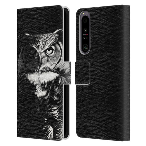 Stanley Morrison Black And White Great Horned Owl Leather Book Wallet Case Cover For Sony Xperia 1 IV