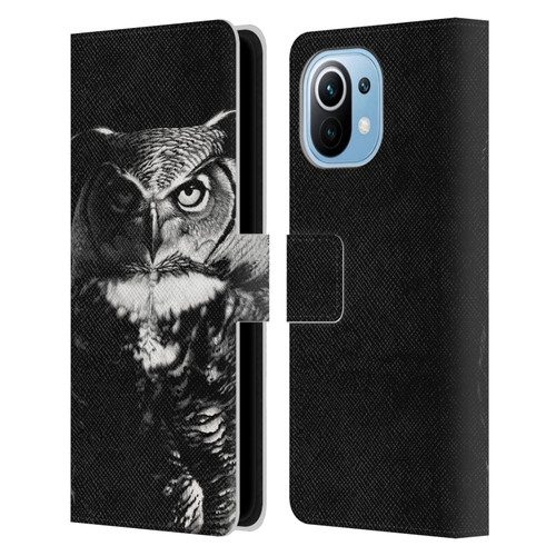 Stanley Morrison Black And White Great Horned Owl Leather Book Wallet Case Cover For Xiaomi Mi 11