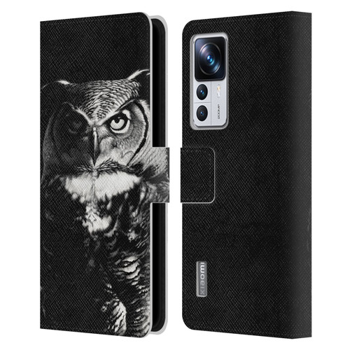 Stanley Morrison Black And White Great Horned Owl Leather Book Wallet Case Cover For Xiaomi 12T Pro