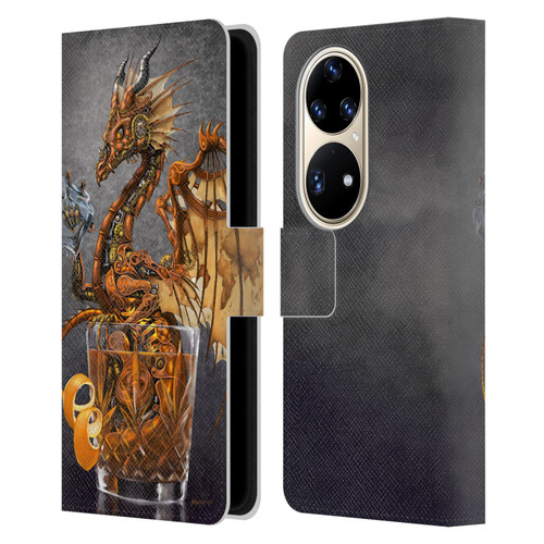 Stanley Morrison Dragons Gold Steampunk Drink Leather Book Wallet Case Cover For Huawei P50 Pro