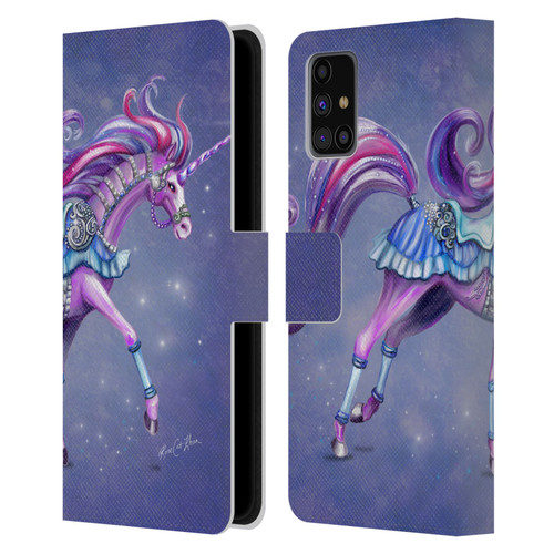 Rose Khan Unicorns Purple Carousel Horse Leather Book Wallet Case Cover For Samsung Galaxy M31s (2020)