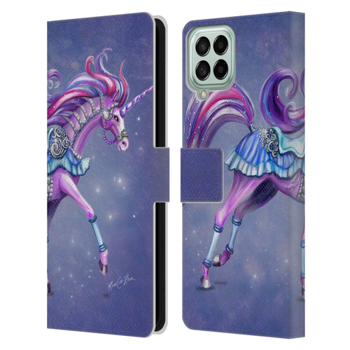 Rose Khan Unicorns Purple Carousel Horse Leather Book Wallet Case Cover For Samsung Galaxy M33 (2022)