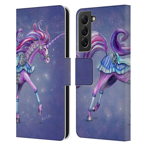 Rose Khan Unicorns Purple Carousel Horse Leather Book Wallet Case Cover For Samsung Galaxy S22+ 5G