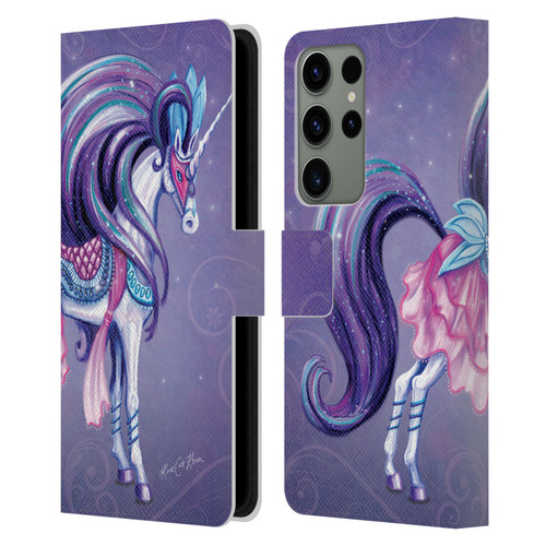 Rose Khan Unicorns White And Purple Leather Book Wallet Case Cover For Samsung Galaxy S23 Ultra 5G