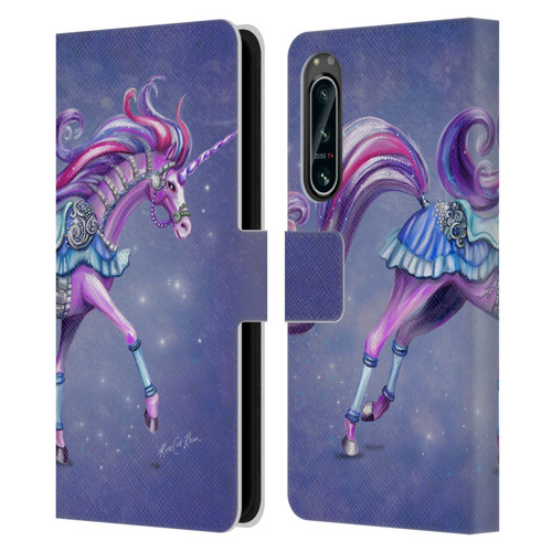 Rose Khan Unicorns Purple Carousel Horse Leather Book Wallet Case Cover For Sony Xperia 5 IV