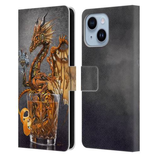 Stanley Morrison Dragons Gold Steampunk Drink Leather Book Wallet Case Cover For Apple iPhone 14 Plus