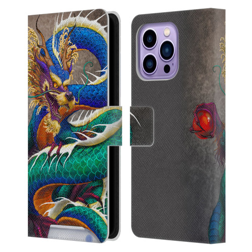 Stanley Morrison Dragons Asian Sake Drink Leather Book Wallet Case Cover For Apple iPhone 14 Pro Max