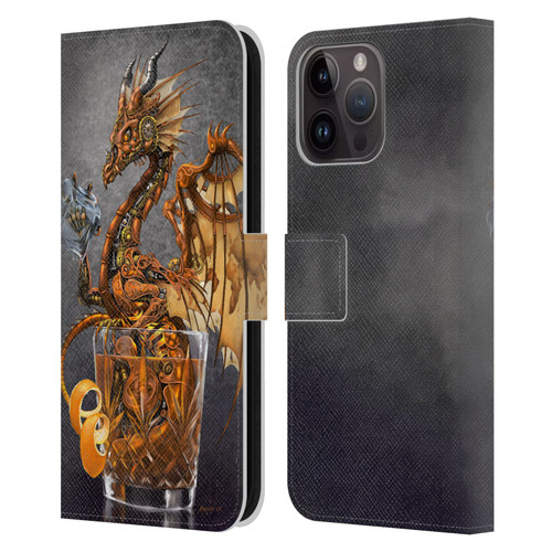 Stanley Morrison Dragons Gold Steampunk Drink Leather Book Wallet Case Cover For Apple iPhone 15 Pro Max