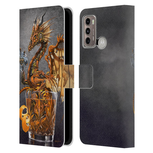 Stanley Morrison Dragons Gold Steampunk Drink Leather Book Wallet Case Cover For Motorola Moto G60 / Moto G40 Fusion