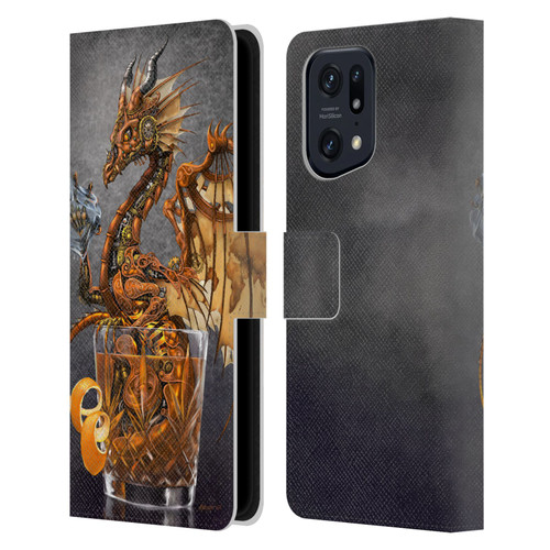 Stanley Morrison Dragons Gold Steampunk Drink Leather Book Wallet Case Cover For OPPO Find X5 Pro