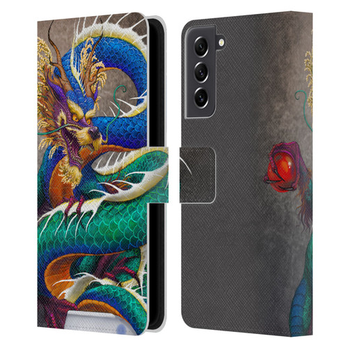 Stanley Morrison Dragons Asian Sake Drink Leather Book Wallet Case Cover For Samsung Galaxy S21 FE 5G