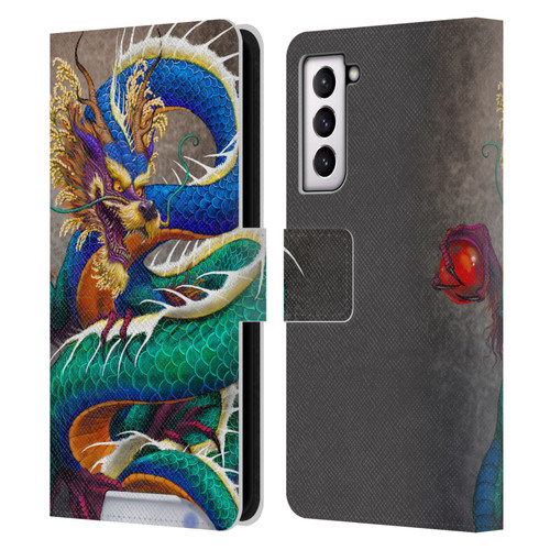 Stanley Morrison Dragons Asian Sake Drink Leather Book Wallet Case Cover For Samsung Galaxy S21 5G