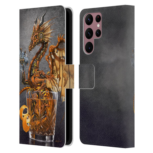 Stanley Morrison Dragons Gold Steampunk Drink Leather Book Wallet Case Cover For Samsung Galaxy S22 Ultra 5G
