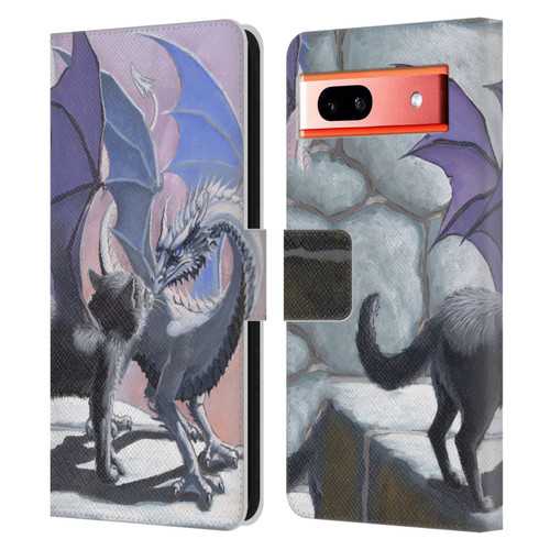 Stanley Morrison Dragons 2 Black Winged Cat Leather Book Wallet Case Cover For Google Pixel 7a