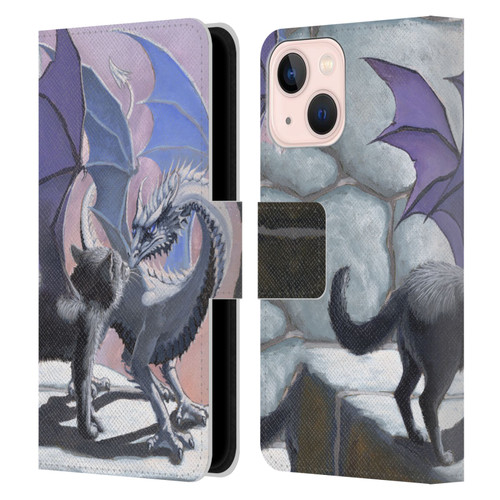 Stanley Morrison Dragons 2 Black Winged Cat Leather Book Wallet Case Cover For Apple iPhone 13 Mini