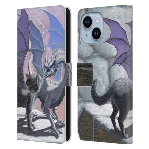 Stanley Morrison Dragons 2 Black Winged Cat Leather Book Wallet Case Cover For Apple iPhone 14 Plus