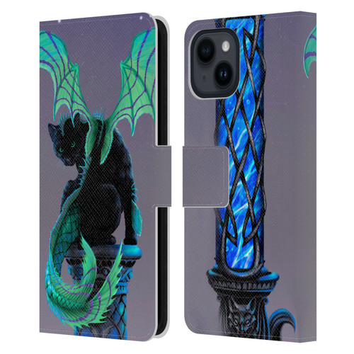 Stanley Morrison Dragons 2 Gothic Winged Cat Leather Book Wallet Case Cover For Apple iPhone 15