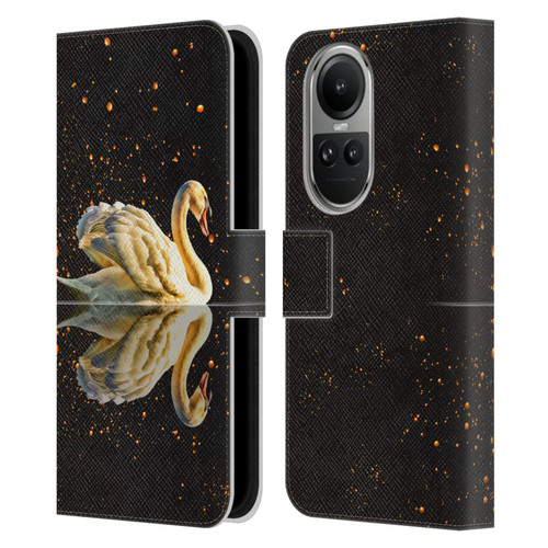 Dave Loblaw Animals Swan Lake Reflections Leather Book Wallet Case Cover For OPPO Reno10 5G / Reno10 Pro 5G