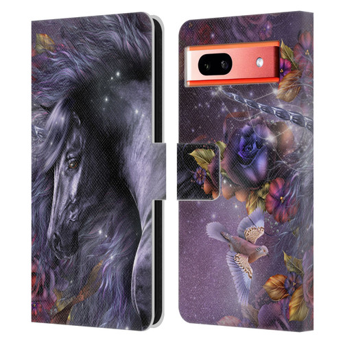 Laurie Prindle Fantasy Horse Blue Rose Unicorn Leather Book Wallet Case Cover For Google Pixel 7a
