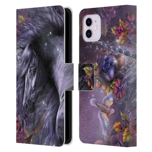 Laurie Prindle Fantasy Horse Blue Rose Unicorn Leather Book Wallet Case Cover For Apple iPhone 11