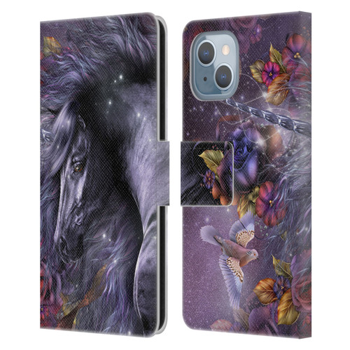 Laurie Prindle Fantasy Horse Blue Rose Unicorn Leather Book Wallet Case Cover For Apple iPhone 14