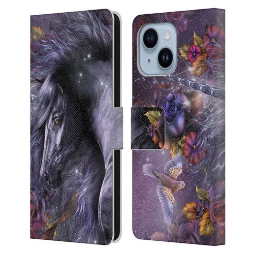 Laurie Prindle Fantasy Horse Blue Rose Unicorn Leather Book Wallet Case Cover For Apple iPhone 14 Plus