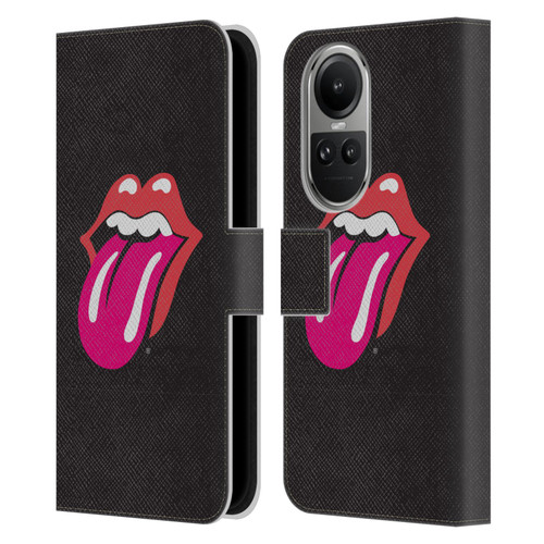 The Rolling Stones Graphics Pink Tongue Leather Book Wallet Case Cover For OPPO Reno10 5G / Reno10 Pro 5G
