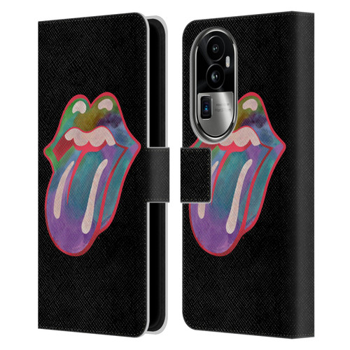 The Rolling Stones Graphics Watercolour Tongue Leather Book Wallet Case Cover For OPPO Reno10 Pro+