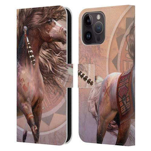 Laurie Prindle Fantasy Horse Spirit Warrior Leather Book Wallet Case Cover For Apple iPhone 15 Pro Max